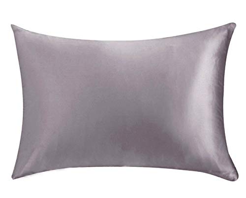 Funda de almohada de seda para el cuidado del pelo y de la cara para prevenir las arrugas, cremallera oculta, 1 artículo, color blanco, seda sintética raso poliéster, Gris, 50*75