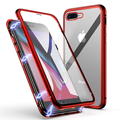 Funda para iPhone 7 Plus/8 Plus, ZHIKE Estuche de Adsorción Magnético Frente y Parte Posterior de Vidrio Templado Cobertura de Pantalla Completa Diseño de una Pieza Cubierta para iPhone 7 Plus/8 Plus