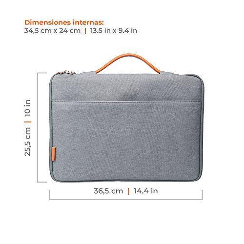 Funda para Ordenador portátil Macbook Pro 15 Pulgadas. Maletín Protector de Ordenador portátil para Hombre y Mujer. Maleta o Bolsa para Ordenador portátil Macbook Pro 15”. Color Gris, asa marrón