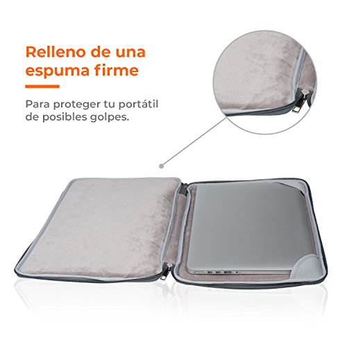 Funda para Ordenador portátil Macbook Pro 15 Pulgadas. Maletín Protector de Ordenador portátil para Hombre y Mujer. Maleta o Bolsa para Ordenador portátil Macbook Pro 15”. Color Gris, asa marrón