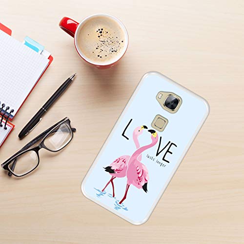 Funda Transparente para [ Huawei GX8 - G8 ] diseño [ Flamencos con Eslogan - Love Lasts Longer ] Carcasa Silicona Flexible TPU