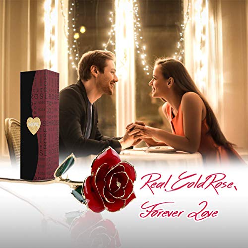 FUNINGEEK Rosa 24K,Rosa Eterna Flores Chapadas en Oro con Caja de Regalo para el Día de San Valentín Día de la Madre,Navidad,Aniversario,Esposa,Mom (Rojo)