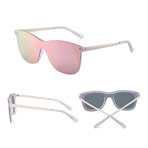 Gafas de Sol de Espejo Sin Marco Una Pieza Sin Montura Anteojos Hombre Mujer(Transparente/Espejo Rosa)