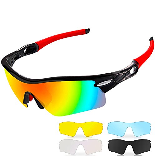 Gafas de Sol Deportivas,CrazyFire UV 400 Protección Gafas Deportivas Polarizadas con 5 Set De Lentes Intercambiables para Hombre Mujer