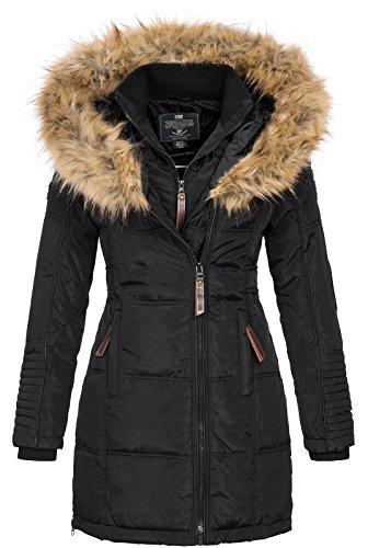 Geographical Norway Belissima - Chaqueta de invierno para mujer con capucha de piel XL negro S