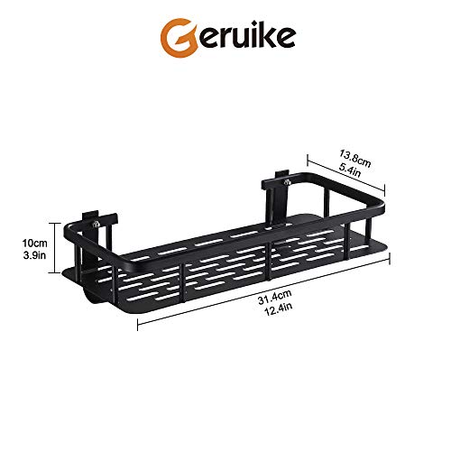 GERUIKE Estante Ducha Cesta de Ducha Estante de almacenaje para baño Cocina Bandeja de Ducha Adhesiva con Aluminio Instalación sin Clavos sin Taladro Negro Rectangular