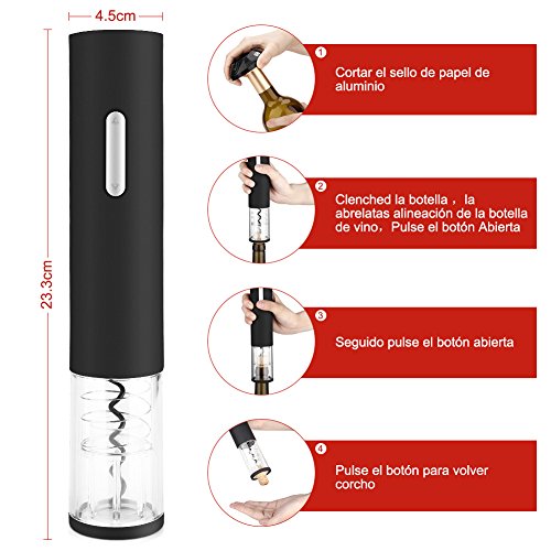 GHB Sacacorchos Eléctrico Abridor de Botellas Eléctrico con Cortador de Papel/Vertedor/Tapón de Vacío/Aerator/Anillo de Vino Funciona con Batería