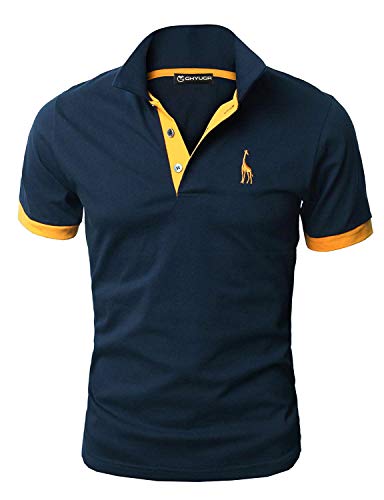 GHYUGR Polos Manga Corta Hombre Bordado de Ciervo Camisas Slim Fit Camiseta Deporte Golf Poloshirt Verano Primavera T-Shirt Oficina,Azul Marino,M