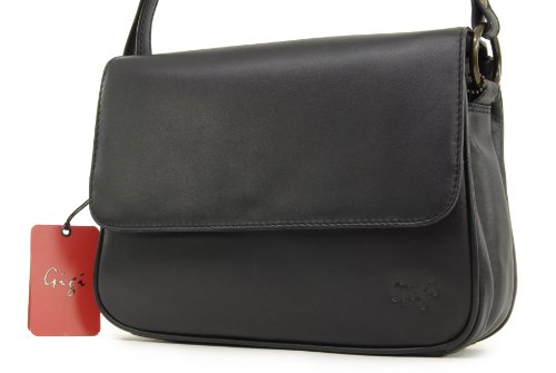 Gigi - OTH1008 - Bolso bandolera con solapa - Cuero - Negro