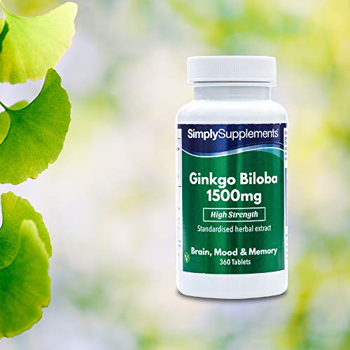 Ginkgo Biloba 1500mg - ¡Bote para 6 meses! - Apto para veganos - 360 comprimidos - SimplySupplements