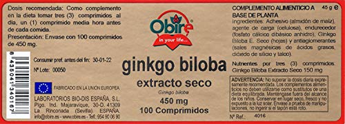 Ginkgo biloba 450 mg. 100 tabletas