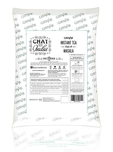 GIRNAR - CHAI DE LA INDIA CON MASALA 100% NATURAL, SIN LECHE - Bolsa de 500 GR (50 bolsitas individuales de 10gr) Té Instantáneo con Especias de la India