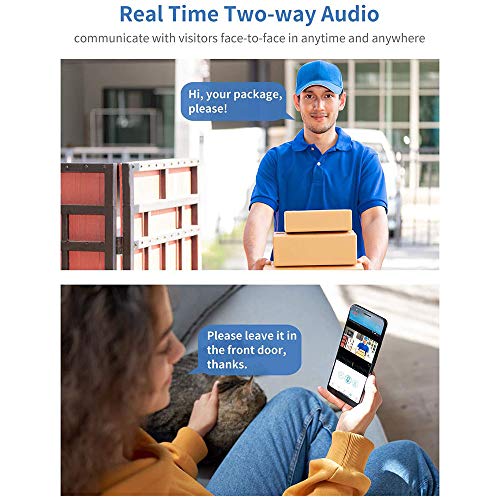 GIYL Video Wireless Timbre de la Puerta, 1080P HD Gran Angular Opinión de la Puerta de la cámara de Seguridad Timbre de la Puerta, con Avisador de Puerta Real-Time 2-Charla de la Manera, marrón
