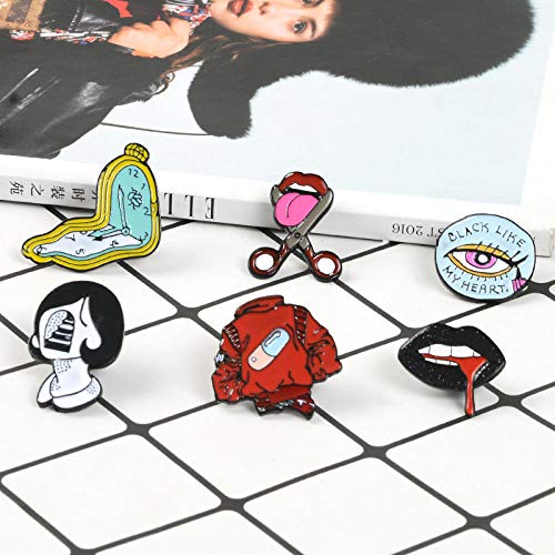 GJongie Broche Broches Pill Eyeliner Lengua Labios Pines De Esmalte Reloj Retorcido Broches De Niña Camisa De Mezclilla Pin De Solapa Bolsa Punk Joyería Fresca Regalo para Amigos-Lengua