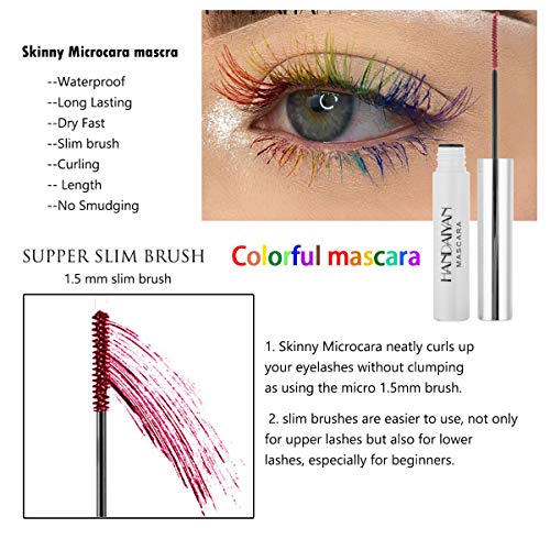 GL-Turelifes Máscara de 12 colores Máscara de fibra colorida Máscara encantadora de larga duración, pestañas gruesas y largas Maquillaje de ojos a prueba de agua y manchas (# 04 azul cielo)