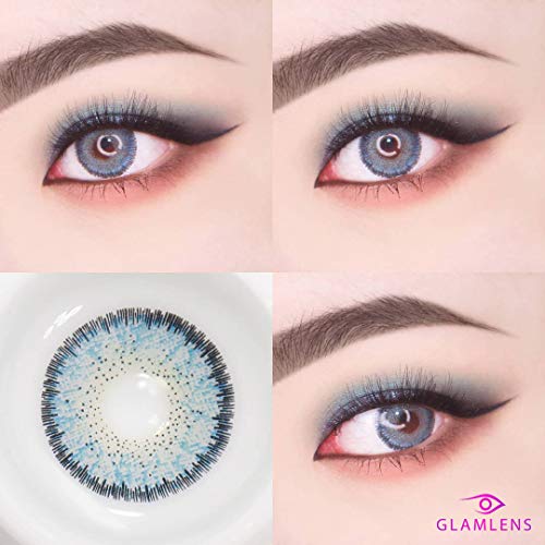 GLAMLENS lentillas de colores azules Viola Blue + contenedor. 1 par (2 piezas) - 90 Días - Sin Graduación - 0.00 dioptrías - blandos - Lentes de contacto azul de hidrogel de silicona