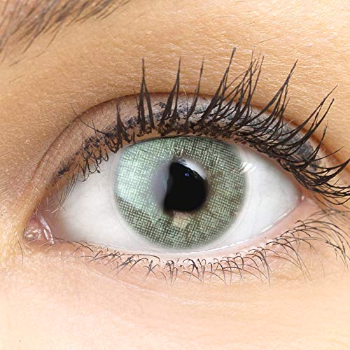 GLAMLENS lentillas de colores verdes Keira Green + contenedor. 1 par (2 piezas) - 90 Días - Sin Graduación - 0.00 dioptrías - blandos - Lentes de contacto verde de hidrogel de silicona