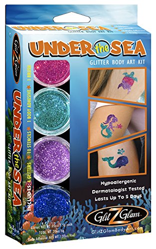 GlitZGlam Kit de Tatuajes de Purpurina Bajo el Mar - Tatuajes temporales y Body Art