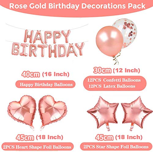 Globos Cumpleaños Decoracione, Feliz Decoración Fiesta Cumpleaños Oro Rosa, Globos de Látex Impresos, Globo para Hombres y Mujeres Adultos Decoración de Fiesta Manteles