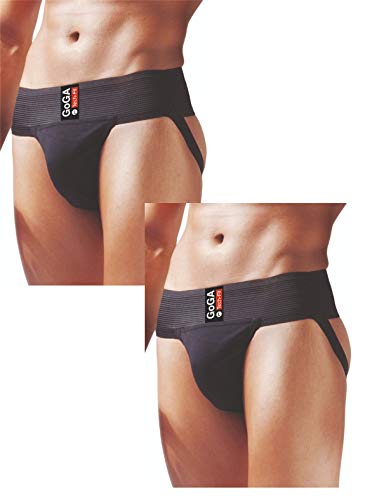 GoGA - Correa Deportiva para Hombre (algodón, con Bolsillo para Taza), Hombre, 2 Pack (Black), Extra-Small