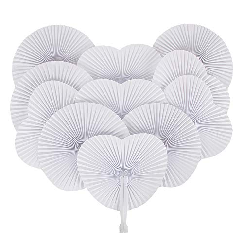 GoMaihe 60Pcs Abanicos PAI PAI para Bodas, Ventilador de Mano Redondo y en Forma de Corazón, Abanicos Boda para Invitados, Wedding Paper Fan Foldable Pocket Fan, Blanco