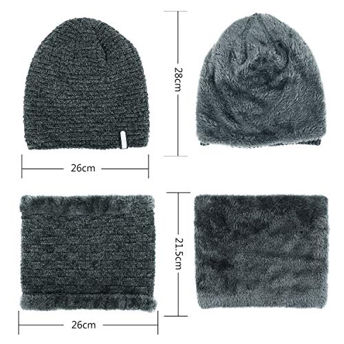 Gorro Invierno Hombre con Bufanda, Calentar Sombreros Gorras Beanie de Punto Forro de Lana, Gorro y Bufanda Invierno Hombre Beanie con Bufanda, Suave al Tacto, Agradable para la Piel (Gris)