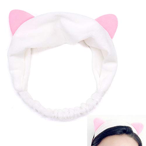 GOTONE - Diadema elástica para lavar la cara, diseño de gato, ideal para ducha o spa, pelo de coral, 6 piezas (blanco, rosa, rojo rosa, café, gris, negro)