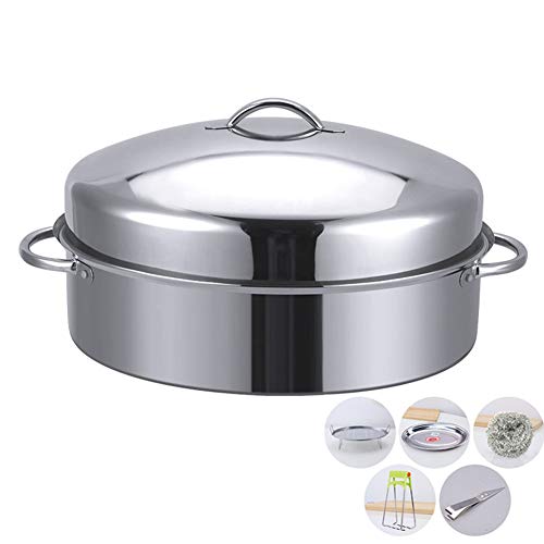 Grande Cocción Al Vapor Pescado Pavo, Pato Olla Sartén Acero Inoxidable Oval, Calentamiento Rápido Universal Para Cocina De Inducción, Estufa Multifuncional Regalo Cocina (Set B)