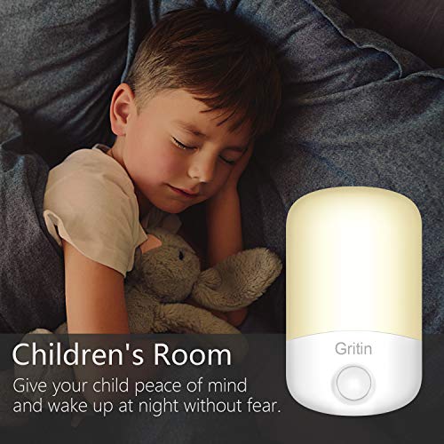 Gritin Luz Nocturna Infantil, [2-Pack] Luz Calida LED Noche con Luz Sensor, Luz Lámpara Quitamiedos Infantil con Enchufe, Ahorro de Energía Luz para Habitación Bebé, Pasillos, Dormitorio, Sala etc.