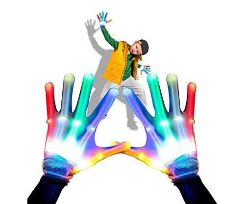 Guantes LED, Guantes de Mano Esqueleto Rainbow Flash 5 Modos de 6 Colores Que Brillan para Festivales/Halloween/Navidad/Noche de Hogueras/Fiesta/Juegos/Regalo,Niños (5-10 años Arco Iris)