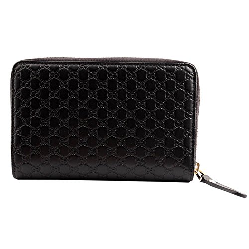 GUCCI microguccissima Cartera De Piel Redondo Cremallera Cartera Negra 449391 bmj Mochila 1G 1000