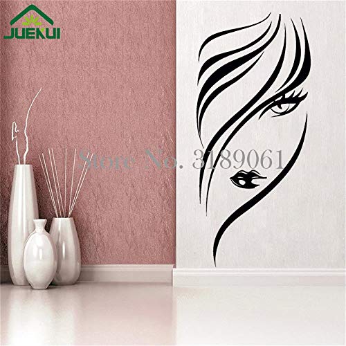 guijiumai Pelo Largo Chica Cara Etiqueta de la Pared Peluquería Peluquería Vinilo Tatuajes de Pared Salón de Belleza Decoraciones Cartel Arte de la Pared 53X115CM