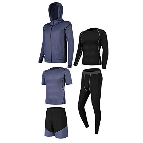 GYUANLAI Conjuntos de chándal para Hombre Conjunto de Traje Deportivo Elástico de Secado rápido Transpirable Cremallera Suave Running Gym Fitness Sport Sweatsuit Conjunto de 5 Piezas AzulA2 S