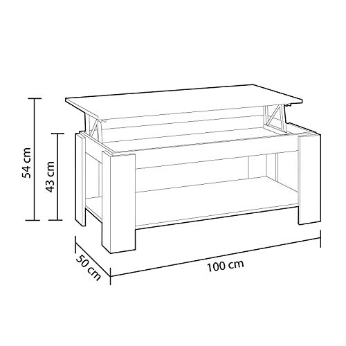 Habitdesign 0L1639A - Mesa Centro Ambit con revistero, Mesa elevable, mesita Mueble Salon Comedor Color Blanco Artik - Gris Cemento, Medidas: 102 cm (Largo) x 43/54 cm (Alto) x 50 cm (Fondo)