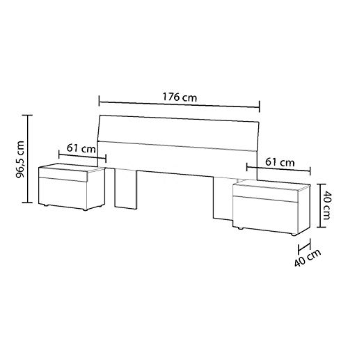 Habitdesign 0L6096A - Cabezal y mesitas, Blanco Artik y Gris Cemento, Medidas: 176 cm (Largo) x 96,5 cm (Alto)