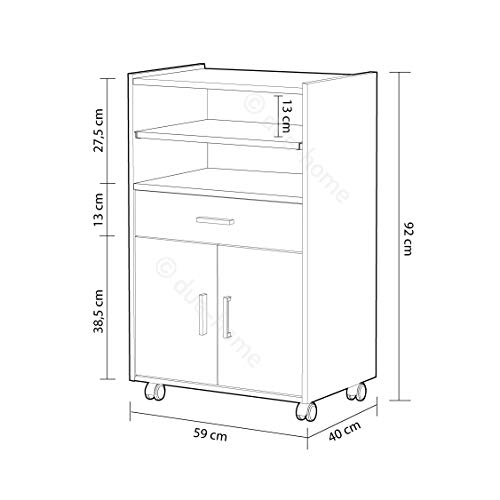 Habitdesign 0L9910O - Mueble auxiliar para microondas, mesa cocina con un cajón y dos puertas, color blanco y cemento, medidas: 92 x 59 x 40 cm de fondo