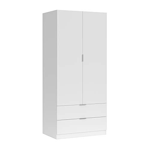 Habitdesign LCX222O - Armario ropero 2 Puertas y 2 cajones, Armario Dormitorio, Acabado en Blanco, Medidas: 81 cm (Largo) x 181 cm (Alto) x 52 cm (Fondo)