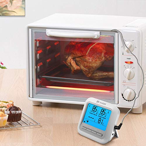 Habor Termometro Horno,Termómetro Digital de Cocina, Termómetro Temporizador con Pantalla LCD Grande y 2 Sondas para Cocina, Kitchen, Horno, Parilla, Líquido