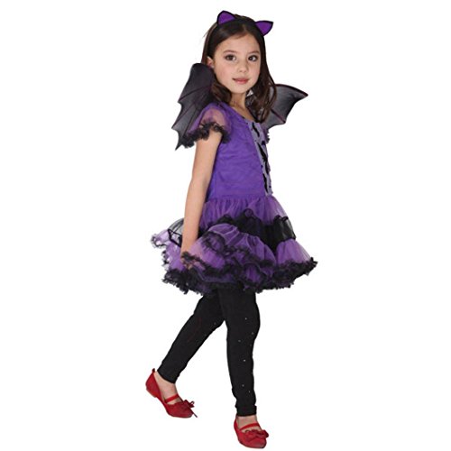 Halloween Bebé niñas niños ropa de conjunto, Yannerr Chica Vestido de traje + aro de pelo + ala de murciélago (120)