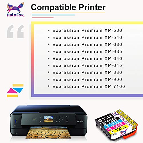 HaloFox 5 Cartuchos de Tinta 33XL (T3351 T3361 T3362 T3363 T3364) BK/PBK/C/Y/M para Epson Expression Premium XP-530 XP-540 XP-630 XP-630 Series XP-635 XP-640 XP-640 Series XP-645 XP-830