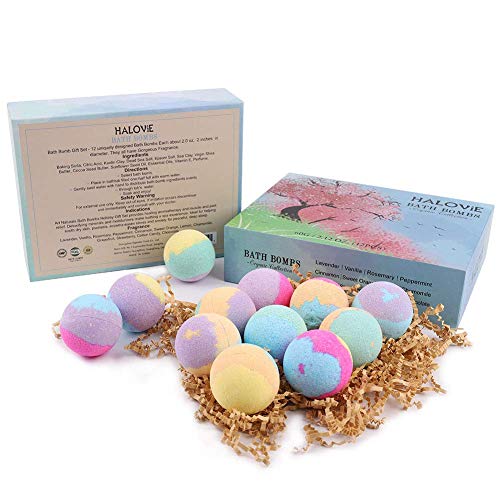 HALOViE 12 piezas Bombas de Baño Efervescentes Flotantes de Spa Baño de Burbujas Sales de Baño Aceites Esenciales Naturales Productos de Baño Imprescindibles Relajante de Cuerpo Set de Regalo