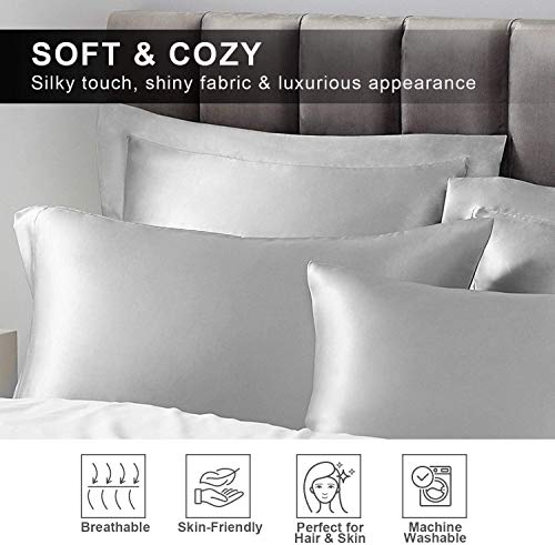 Hansleep Funda Almohada de Satén Sedoso, 50x75 cm 4 Piezas para Pelo Rizado - Microfibra Suave Liso sin Cremallera & Hipoalergénico Antiarrugas, Gris Claro