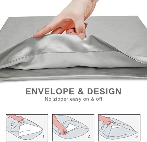 Hansleep Funda Almohada de Satén Sedoso, 50x75 cm 4 Piezas para Pelo Rizado - Microfibra Suave Liso sin Cremallera & Hipoalergénico Antiarrugas, Gris Claro