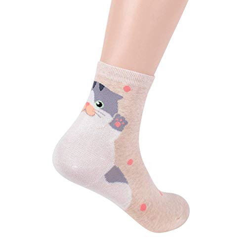 Happytree, calcetines para mujer, 3-6 unidades, divertidos y frescos, gatos, perros, dibujos animados, diseño de animales dulces, buena idea para regalo, talla única (hurra)