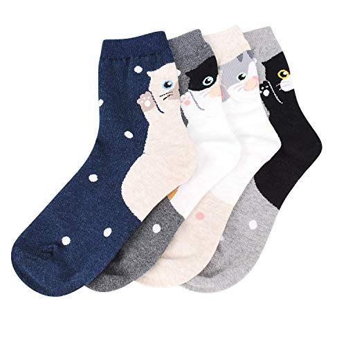 Happytree, calcetines para mujer, 3-6 unidades, divertidos y frescos, gatos, perros, dibujos animados, diseño de animales dulces, buena idea para regalo, talla única (hurra)