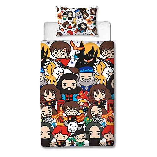 Harry Potter Charm Design - Funda de edredón Reversible de Dos Caras con Funda de Almohada a Juego, Multicolor