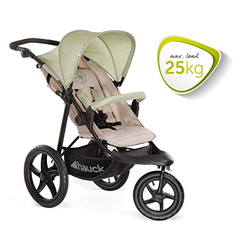 Hauck Runner - silla de paseo, silla running con 3 ruedas neumaticas, plegado compacto, ruedas XL con camara de aire, para recien nacidos, apto para niños hasta 25kg, oil (beige)