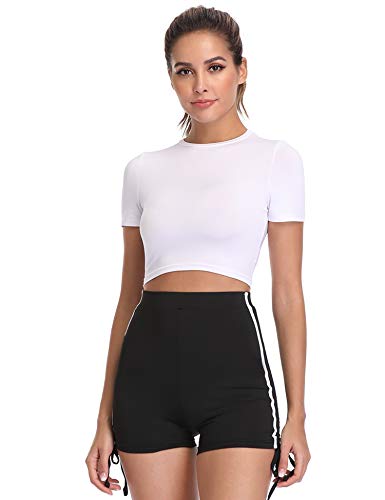 Hawiton Conjunto de Ropa Deportiva para Mujer Top de Running de Manga Corta de 2 Piezas & Pantalones Cortos de Cintura Alta Yoga Gym Wear