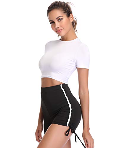 Hawiton Conjunto de Ropa Deportiva para Mujer Top de Running de Manga Corta de 2 Piezas & Pantalones Cortos de Cintura Alta Yoga Gym Wear