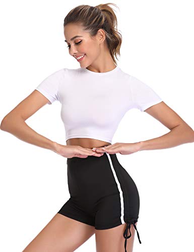 Hawiton Conjunto de Ropa Deportiva para Mujer Top de Running de Manga Corta de 2 Piezas & Pantalones Cortos de Cintura Alta Yoga Gym Wear